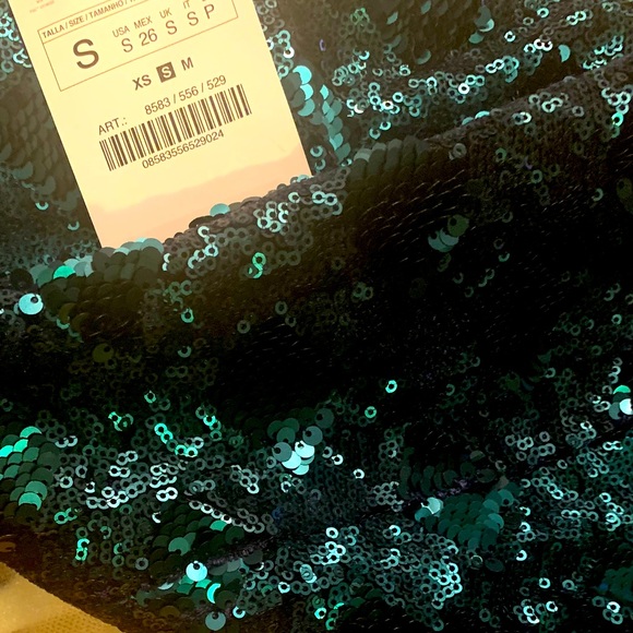 NWT ZARA GREEN SEQUENCE STRAPLESS TOP - Picture 7 of 7